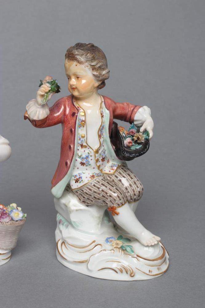 TWO MEISSEN PORCELAIN FIGURES, late 19th century, modelled as a young gardener in 18th century style - Image 3 of 5