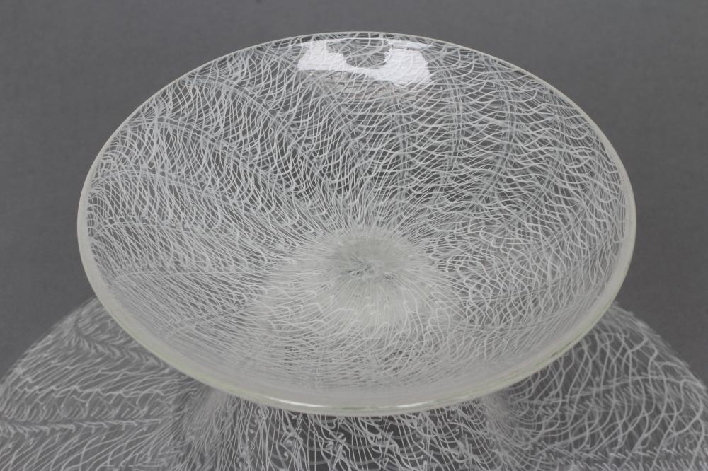 A MURANO WHITE LATTICINO GLASS PEDESTAL BOWL, mid 20th century, of circular form with wide everted - Image 4 of 4