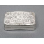 A LATE GEORGE III SILVER SNUFF BOX, maker Hart & Co., Birmingham 1806, of slightly convex oblong