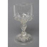 A FACON DE VENISE GOBLET, late 17th century, the gadrooned rounded cylindrical bowl on double