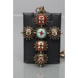 A FRENCH BRESSAN CROSS PENDANT, the six bosses enamelled in opaque colours with "jewelled" beading