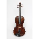 A VIOLIN, one piece back with double purfling, rosewood turners, notched sound holes, dark brown
