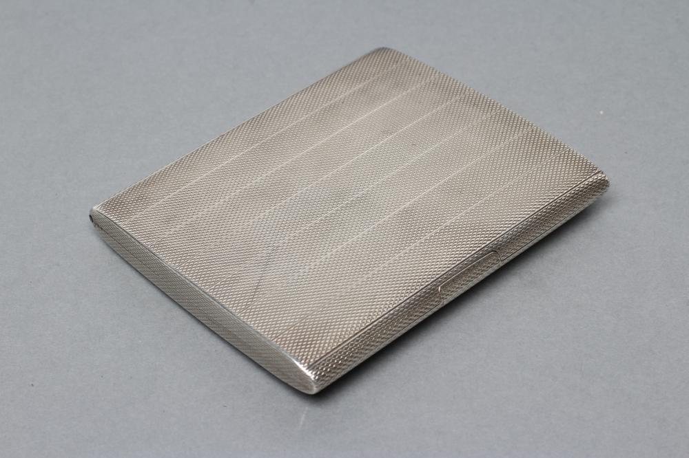 AN ART DECO SILVER CIGARETTE CASE, maker Mappin & Webb, Birmingham 1927, with engine turning and - Image 2 of 5