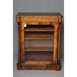 A VICTORIAN BURR WALNUT PIER CABINET with stringing and gilt metal mounts, the frieze inlaid with