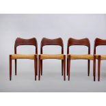 ARNE HOVMAND OLSEN FOR MORGENS KOLD, a set of six Danish teak dining chairs, 1960's, the open back