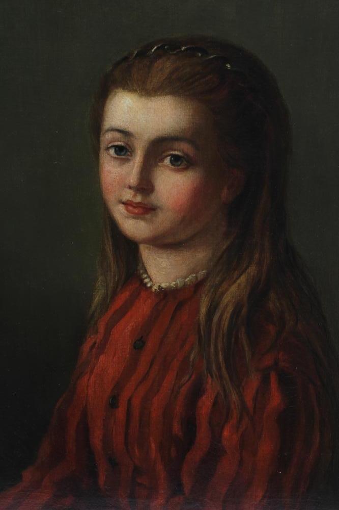 BRITISH SCHOOL (Late 19th century), Portrait of a Seated Girl in a Red Dress, half length, oil on - Image 2 of 3