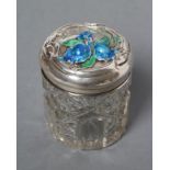 AN EDWARDIAN GLASS DRESSING TABLE JAR, maker possibly J & R Griffin, Chester 1908, the lift-off