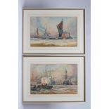 SIDNEY PAUL GOODWIN (1867-1944), Busy Shipping Scenes, a pair, watercolour and pencil, signed, 12