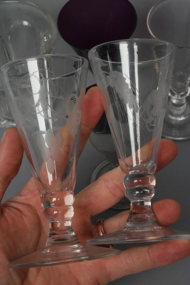 A COLLECTION OF TEN ALE FLUTES AND OTHER GLASSES, late 18th century and later, including a pair of - Image 4 of 5