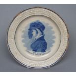 OF ROYAL INTEREST - a pearlware plate, circa 1820, of plain circular form centrally printed in