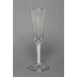 AN ALE GLASS, mid 18th century, the round funnel bowl wheel engraved with ears of barley on an