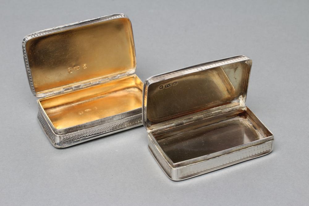 A GEORGE IV SILVER SNUFF BOX, maker Joseph Wilmore, Birmingham 1823, of plain oblong form, with - Image 2 of 2
