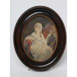 CONTINENTAL SCHOOL (Late 18th Century), A Lady in a White Dress with blue Waist Band, Seated, oval