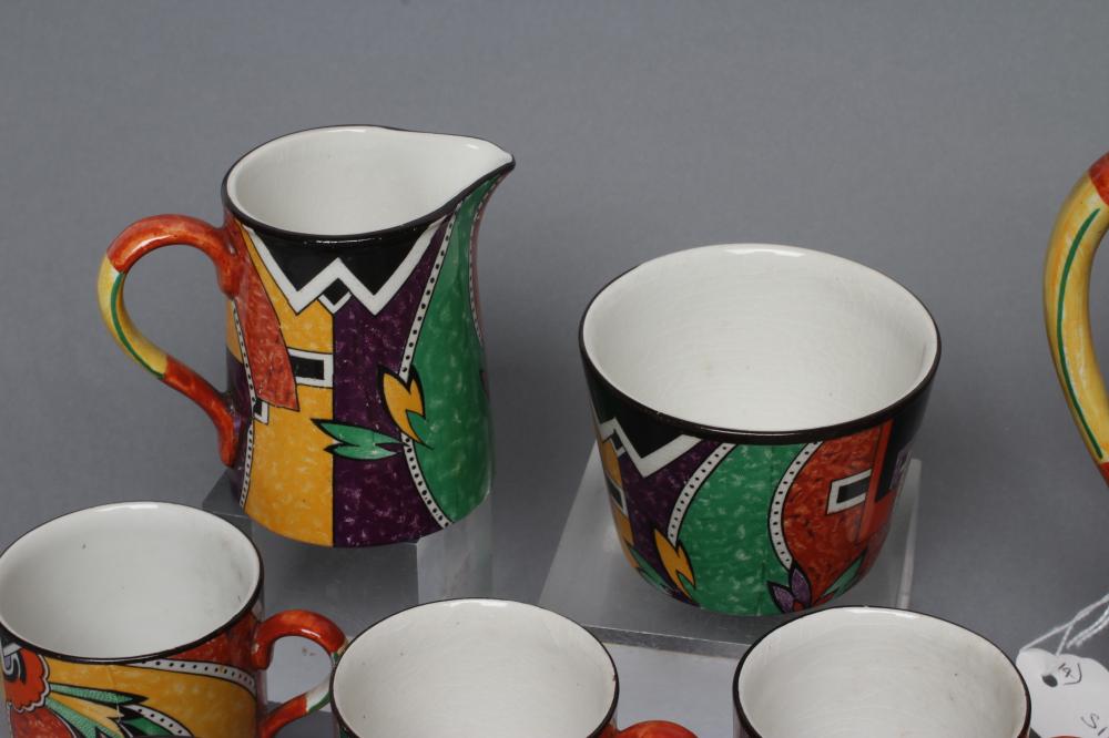 AN ART DECO WINTON POTTERY "JAZZ" COFFEE SERVICE of plain tapering cylindrical form, painted in - Image 5 of 6