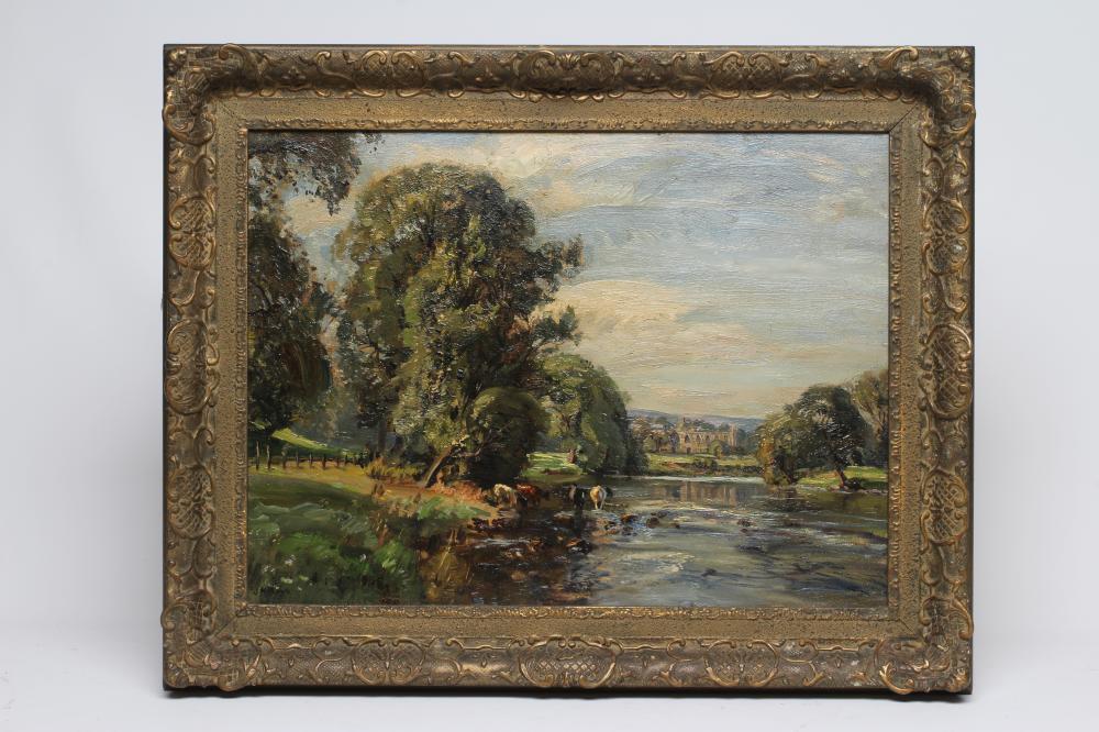 HERBERT F ROYLE (1870-1958), "On The Wharfe Bolton", oil on canvas, signed, inscribed on - Image 2 of 7