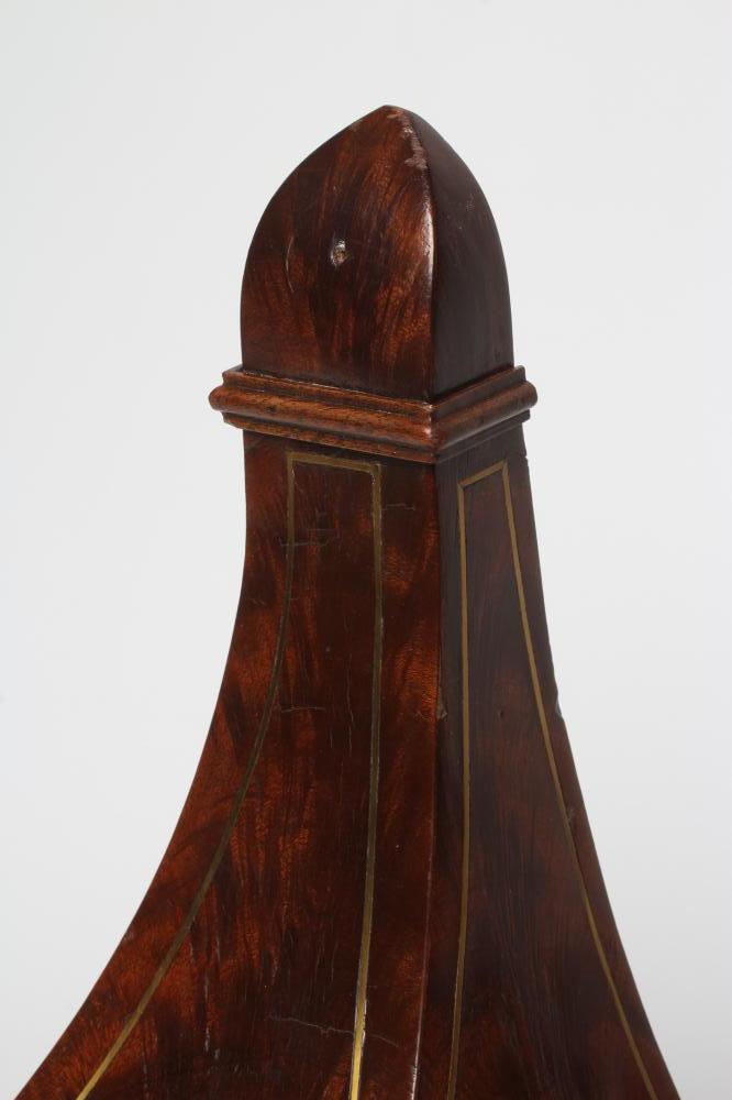 A REGENCY MAHOGANY CLOCK WALL BRACKET, the moulded edged oblong top on tapering support with brass - Image 2 of 3