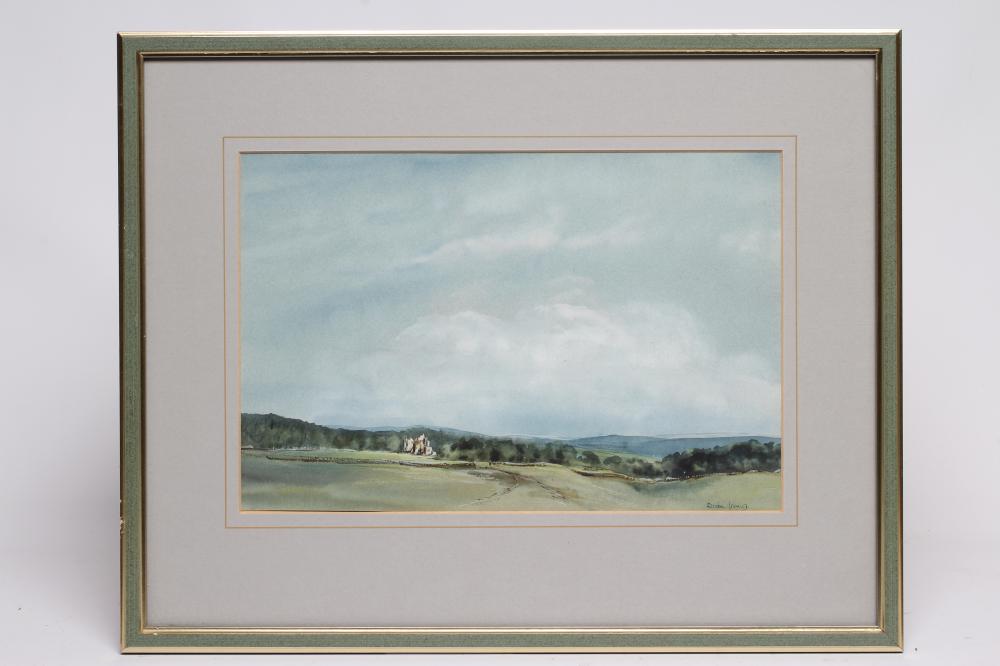 BRIAN IRVING (1931-2013), View of Barden Tower, North Yorkshire, watercolour and pen, signed, 8 1/2"