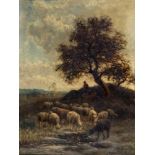 JEAN FERDINAND CHAIGNEAU (French 1830-1906), Shepherd and Flock, oil on board, signed, 13" x 9 1/