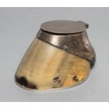 AN EDWARDIAN HORSE HOOF INKWELL/MATCH HOLDER, maker George Ernest Hawkins, Birmingham 1905, the