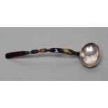 A GEORGE III SALT SPOON, maker William Pugh, Birmingham 1808, the plain oval bowl rivetted to a