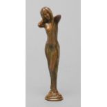 A GENTLEMAN'S ART NOUVEAU BRONZE HAND SEAL, cast as a nubile young female nude with long flowing