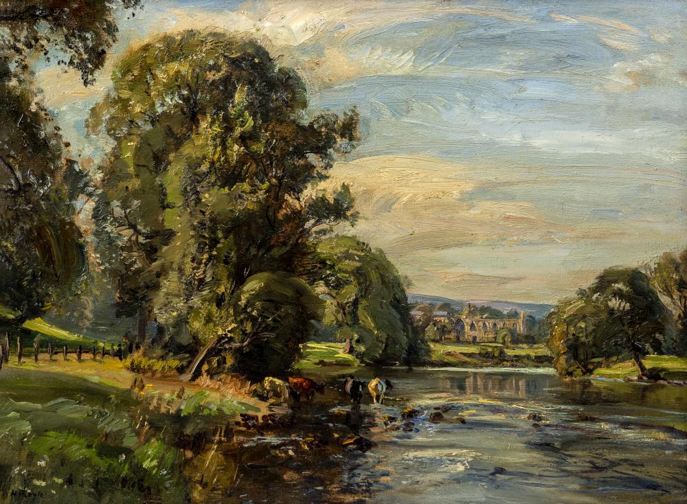 HERBERT F ROYLE (1870-1958), "On The Wharfe Bolton", oil on canvas, signed, inscribed on