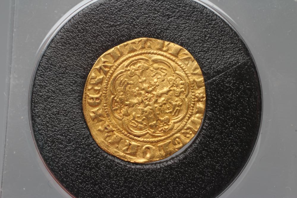 AN EDWARD III GOLD QUARTER NOBLE, 1327-1377, G/VF, in Royal Mint sealed case with certificate (
