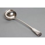 A LATE GEORGE III SOUP LADLE, maker's mark HS, London 1812, in Fiddle pattern, engraved "H", 12 3/4"