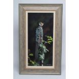 MICHAEL DEMAIN (b.1957), Wren on Post, acrylic on board, signed, 23" x 11", framed (subject to