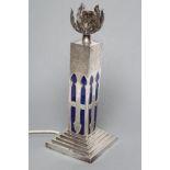 AN ELECTRIC TABLE LAMP BASE, maker Hawkesworth Eyre & Co., Sheffield 1930, of square section with