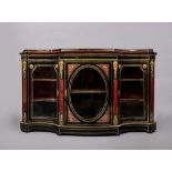 A VICTORIAN EBONISED AND RED TORTOISESHELL CREDENZA of bold serpentine outline with brass inlay