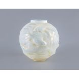 A LALIQUE PALE BLUE OPALESCENT GLASS FORMOSE PATTERN GLOBULAR VASE, engraved R. LALIQUE, France, 6