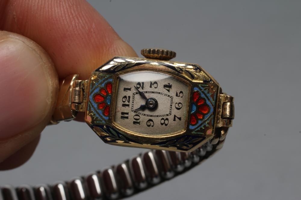 A LADY'S 18CT GOLD WRISTWATCH, the oblong silvered dial with black Arabic numerals, jewelled - Image 2 of 2