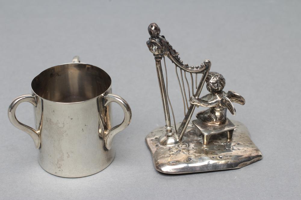 A SMALL SILVER FIGURE, maker Bertholdt Muller, Chester import marks 1901, modelled as a cherub - Image 3 of 4