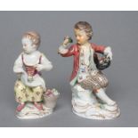 TWO MEISSEN PORCELAIN FIGURES, late 19th century, modelled as a young gardener in 18th century style