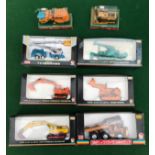 Lot containing 8 Shinsei diecast model vehicles including Kato Hydraulic Excavator, Dozer Shovel,