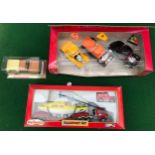 Lot containing Majorette metal diecast vehicles including a boxed set of three Hot-Rods and two