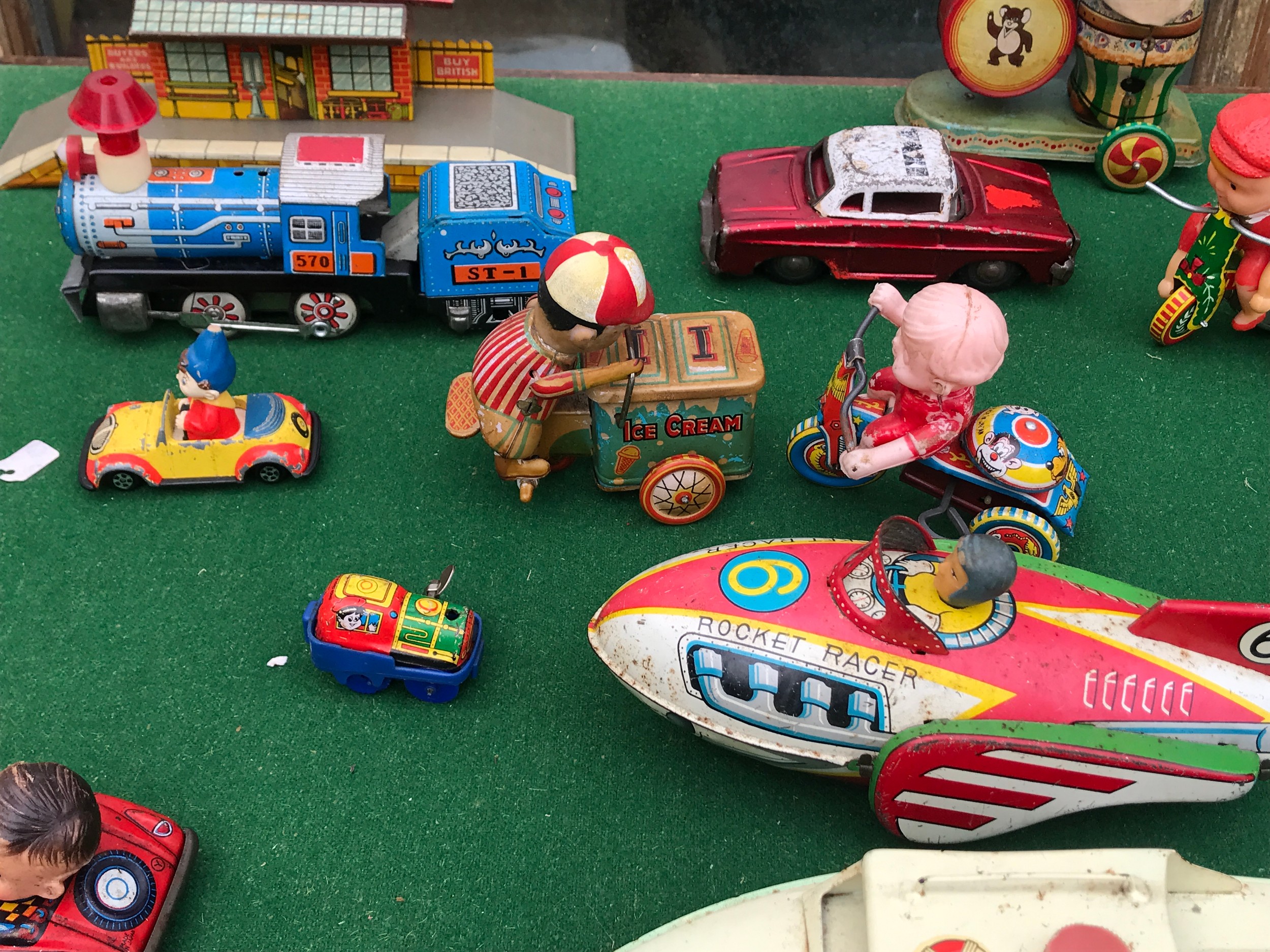 A large collection of tin plate toys to include bicycles, boats, train, cars, Noddy, Hornby-Dublo - Image 4 of 8
