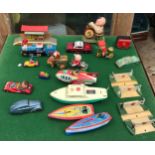 A large collection of tin plate toys to include bicycles, boats, train, cars, Noddy, Hornby-Dublo