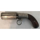 Pepperbox revolver, 6 shot percussion fired, approx .44 calibre chambers of approx length 75mm, pain