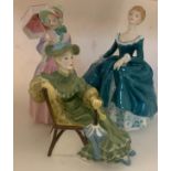 Three Royal Doulton figures, Miss Demure HN 1402, Janine HN 2461 and Ascot HN 2356.Condition