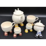 Carlton lustre England Walking ware part novelty tea set to include : teapot, 2 x cups, 2 x egg cups