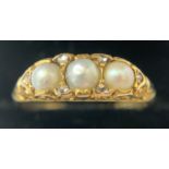 A 19thC Pearl and diamond set ring, Size O, weight 3.3gm.Condition ReportMarks rubbed, otherwise