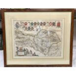A framed coloured map of North Riding of Yorkshire. 39 x 51cm, frae 61 x 73cm.Condition