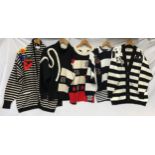 A collection of 5 Escada 1980's knitted jumpers and cardigans of black and white design. Sizes