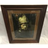 A large oak framed Rembrandt print on canvas 'Man in Helmet' 72 x 54cm, frame 72 x 54.Condition