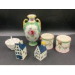 Ceramics to include a Japanese vase, KLM Bols cottages, continental jars a/f , Aynsley cup of