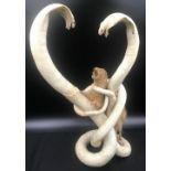 Taxidermy display of two white Cobra snakes and mongoose approx. 58cm h.Condition ReportSplit to
