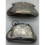Two silver kid lined purses with finger rings. Larger Chester 1909 maker Colen Hewer Cheshire and