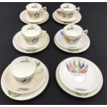 A part WWI tea service depicting warships, aeroplanes and flags by a Chelson China, comprising 6